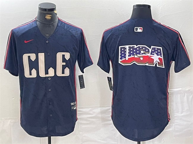 Men's Cleveland Guardians Team Big Logo Navy 2024 City Connect Limited Stitched Baseball Jersey